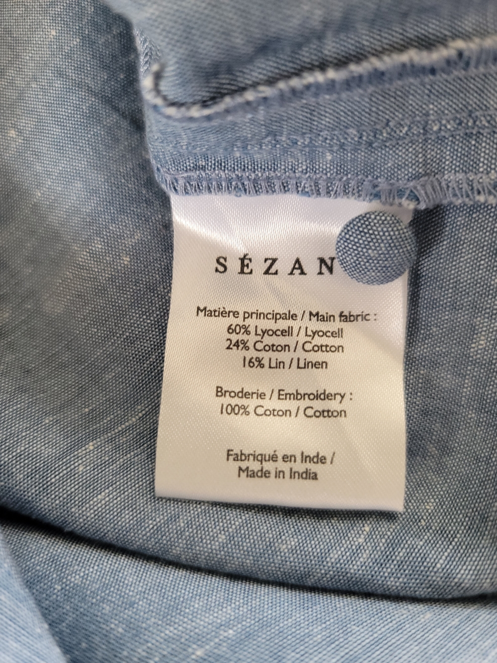 Sezane Chlo Shirt in Chambray Blue, Size 2, Embroidery Trim, French Romantic - Picture 9 of 11